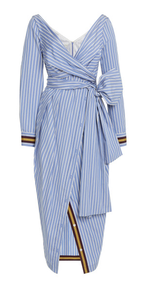 Dries Van Noten - - Dolada Striped-Cotton Midi Wrap Dress - Blue - FR 40 -  Moda Operandi