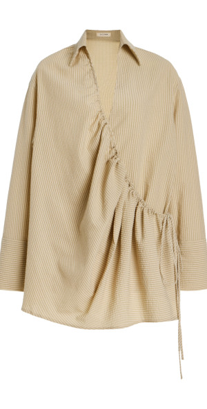 ELCE - - Exclusive Sidney Striped Cotton-Blend Seersucker Mini Wrap Shirt  Dress - Neutral - M