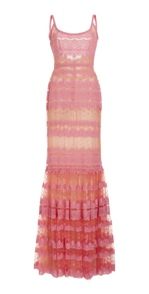 Elie Saab Lace-Embroidered Tulle Maxi Dress Pink FR 38