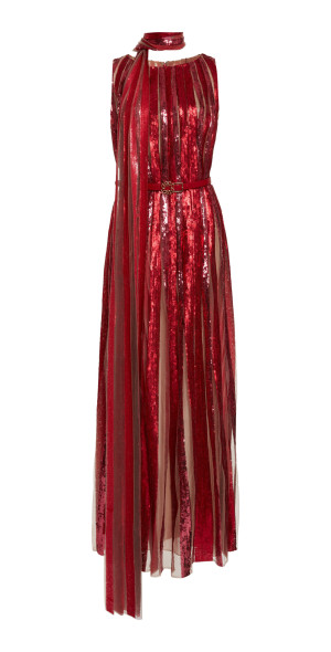 red strapless satin dress Red Strapless Satin Corset Dress With Exposed Boning And Beading main image 0