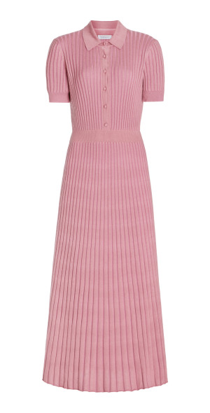 gabriela hearst pink dress Gabriela Hearst - - Amor Ribbed Knit Cashmere-Silk Polo Midi Dress - Pink -  S