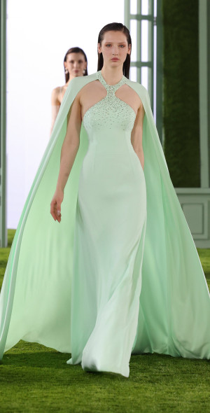 Georges Hobeika Crystal-Embellished Crepe Maxi Dress Green