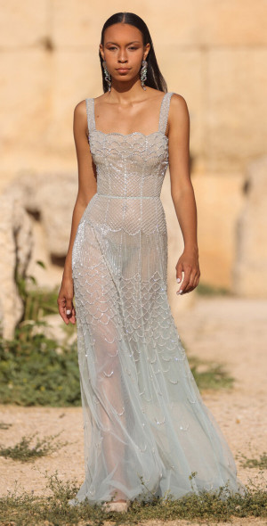 embellished tulle maxi dress Pearl Embellished Tulle Maxi Dress by Terramina