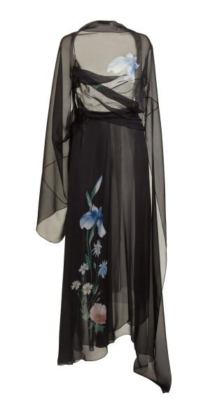 chinese dress ladies 1967 Givenchy Haute Couture Floral Sheer Silk Draped Caftan Maxi Dress main image 1