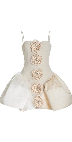 Harbison Flora Cyclone Embellished Knit-Satin Bustier Mini