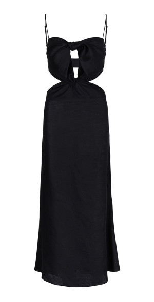 Johanna Ortiz - - Baja California Bow-Detailed Linen Midi Dress - Black -  US 12 - Only At Moda Operandi