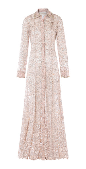 st john lace embellished shirt dress St. John Guipure Lace Shift Dress in Blue