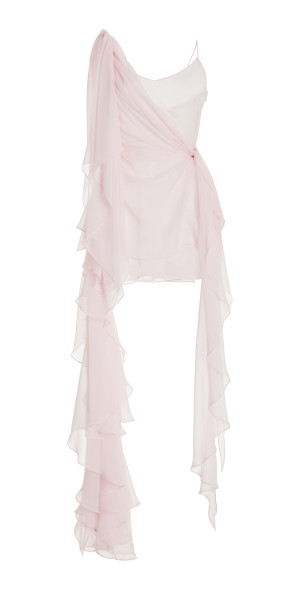 laquan smith pink dress LAQUAN SMITH Asymmetrical Mini Dress With Ruffle Detail in Pink