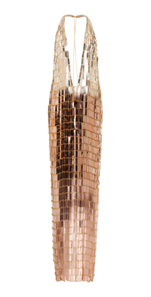 LaQuan Smith - - Plunging Brass Chainmail Halter Gown - Metallic - L - Only  At Moda Operandi