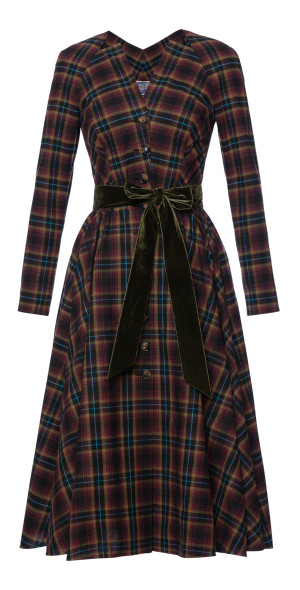 Lena Hoschek Douglas Flannel Cotton Midi Dress Plaid M