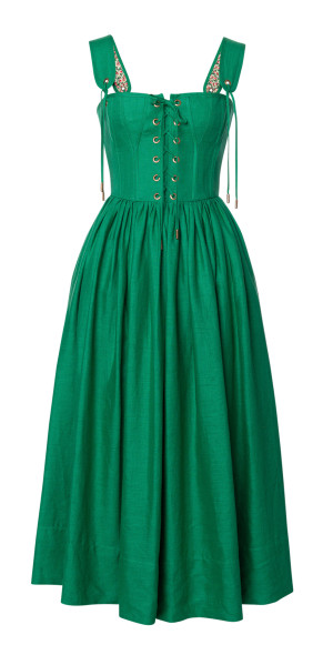 Lena Hoschek - - Giuseppina Linen Corset Midi Dress - Green - S