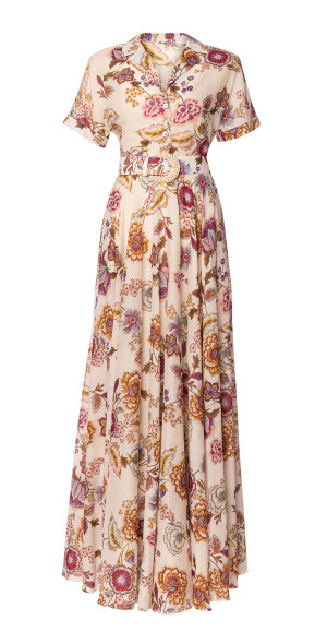 Lena Hoschek - - Harmony Cotton Maxi Shirt Dress With Waistbelt - Floral -  XS