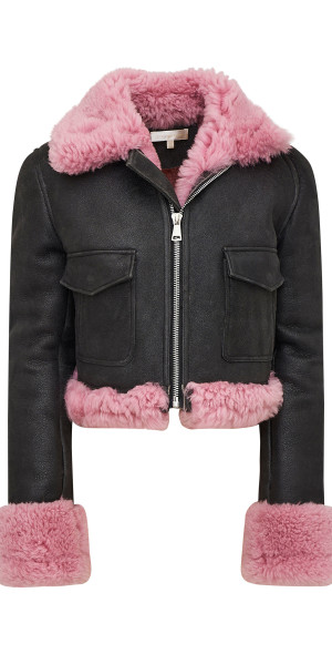 LoveShackFancy - - Pansy Shearling Leather Jacket - Brown - L