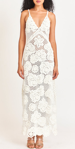 LoveShackFancy - - Rohesia Appliqud Cotton Maxi Dress - Off-White - L