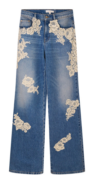 LoveShackFancy - Bambie LaceDetailed Denim WideLeg Jeans Blue 29
