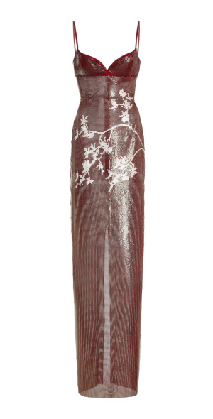 open lace back dress Isabella Maxi Dress - Burnt Maroon Halter Neck Cotton Satin main image 1
