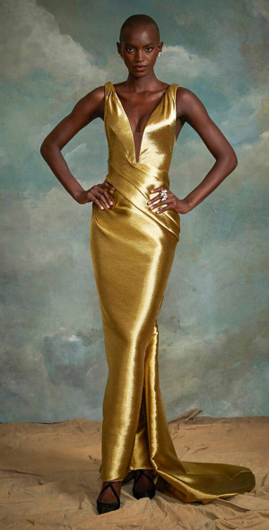 green emerald velvet dress Gold Draped Metallic Maxi Dress
