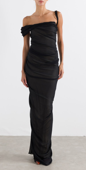 marmar halim off the shoulder dresses Marmar Halim Pleated Off-the-shoulder Taffeta Gown - Women - Dark purple Dresses