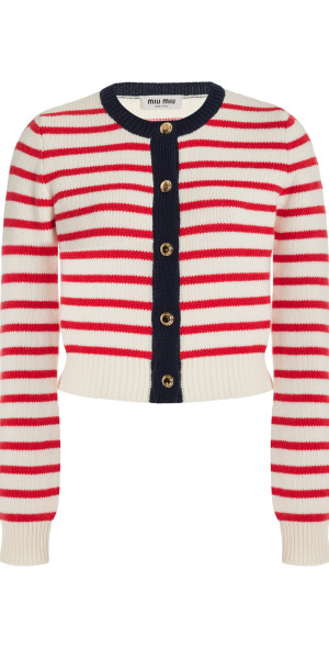 Miu Miu - - Striped Cashmere Cardigan - Red - IT 42 - Moda Operandi