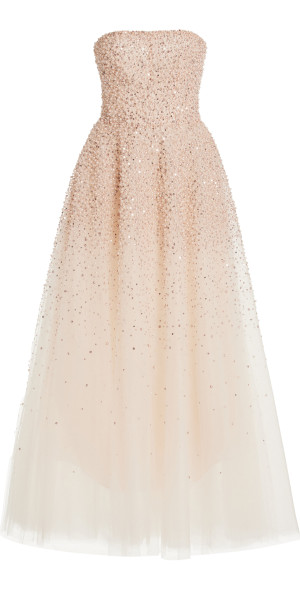 monique lhuillier pink tulle dress Spring 2019 Monique Lhuillier Runway Strapless Bright Pink Net Tulle Dress w Full Multi Tier Skirt