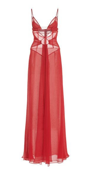 nensi dojaka red dress Nensi Dojaka Asymmetrical Panel Godet Mini Dress|NDAW23DR168