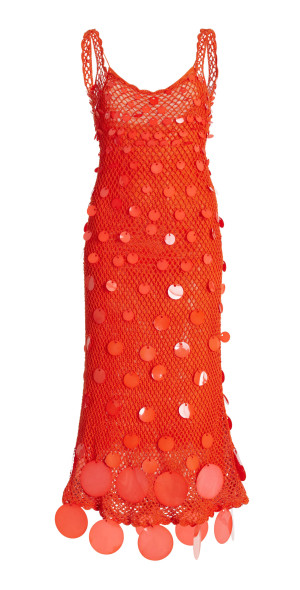 Oscar de la Renta - - Exclusive Paillette-Sequined Crocheted Cotton Midi  Dress - Orange - S - Moda Operandi