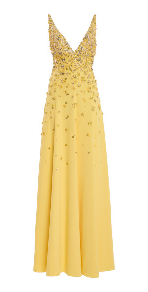 Oscar de la Renta シルク100% ペイズリー柄ドレス イエロー moda_operandi_oscar_de_la_rent