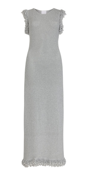 Paris Georgia - - Fringe Embellished Knit Maxi Dress - Silver - S