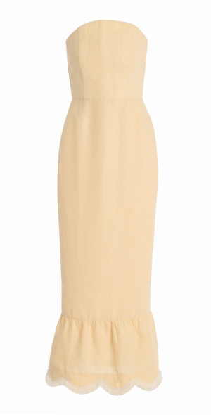 Posse - - Essie Strapless Fringed Linen Maxi Dress - Yellow - XXS