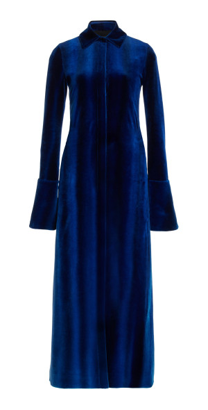 blue velvet tunic dress Petite Carolina Long Velvet V-Neck Sequin Sleeve Dress