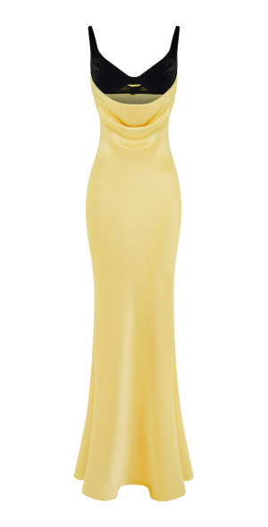 Rasario Satin Velvet Draped Maxi Dress Yellow FR 36 Only