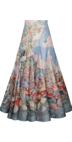 Zimmermann - - Illustration Printed Linen-Silk Godet Midi