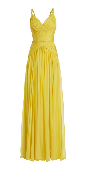 Zuhair Murad Chiffon Pleated Silk Dress Yellow FR 38