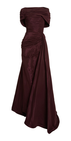 zuhair murad burgundy dress Zuhair Murad - - Draped Faille Off-The-Shoulder Gown - Purple - FR 36