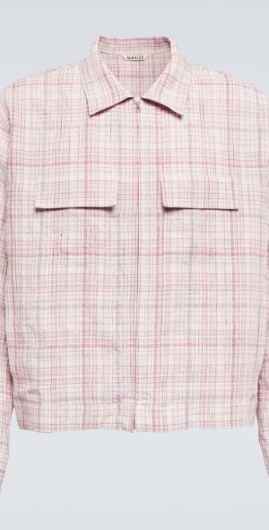 ジャケット・アウター AURALEE LINEN SILK CHECK NOCOLLAR JACKET AURALEE LINEN SILK CHECK NOCOLLAR JACKET
