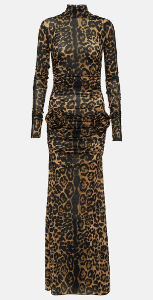 Blumarine - Leopard-print floral-appliqu maxi dress