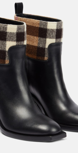 vintage check and leather ankle boots