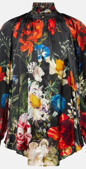 SOPHIE SILK OVERSIZED SHIRT - RAMBLA FLORAL TEAL