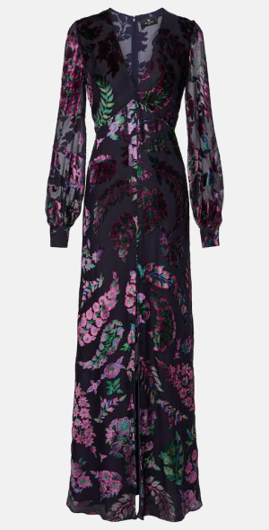 open lace back dress Etro Purple Multicolor Paisley Print Long Sleeve V-Neck Midi Dress