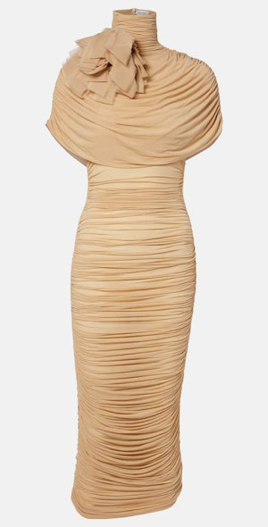 ruched drop-waist bubble dress in matte jersey Magda Butrym collection-date-night color-brown
