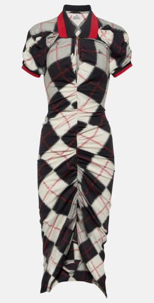 knee length dresses for ladies Pulling Ruched S/S Polo V-Hem Midi Dress