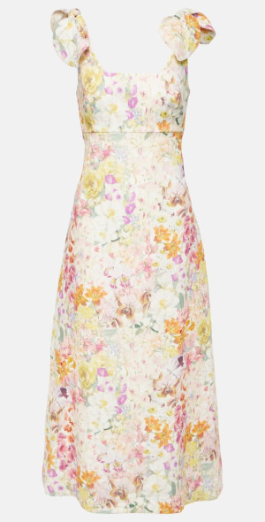 zimmermann harmony linen-silk ruffled midi-dress ZIMMERMANN Harmony Linen Silk Ruffled Midi Dress Sz US10/AU3 AUTHENTIC NWT