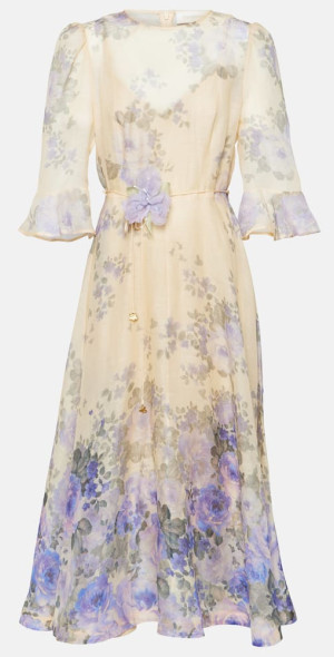 knee length dresses for ladies Zimmermann // Silk & Linen Printed Tempo Dress – VSP Consignment main image 0