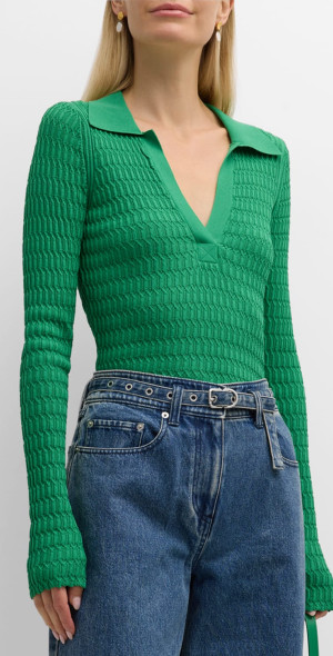 3.1 Phillip Lim - Honeycomb Stitch Long-Sleeve Polo Top