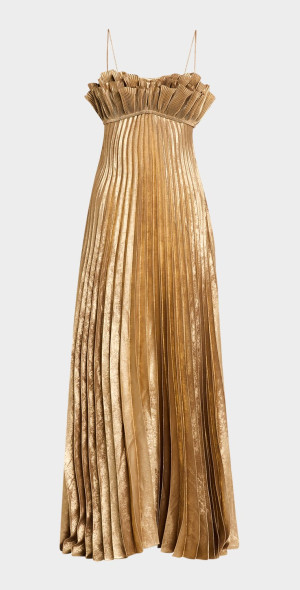acler sanna pleated metallic dress Acler Sanna Pleated Metallic Maxi Dress at MarketFair Shoppes in Princeton, NJ