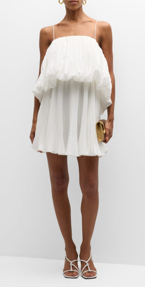 acler pleated mini dress Introducing the 'Etherley Mini Dress' in Hibiscus Pink. Featuring statement structural micro pleating and ruffle detail that cascades from the chest to the hem. Also available in Honey Gold. #Acler #AclerFall24