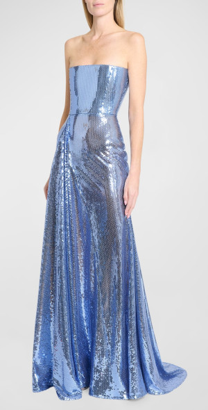Alex Perry - Strapless Godet Drape Sequined Gown
