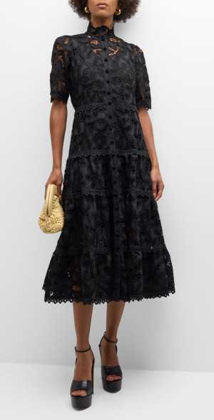 Alexis - Ledina Cutwork Embroidered Floral Lace Midi Dress