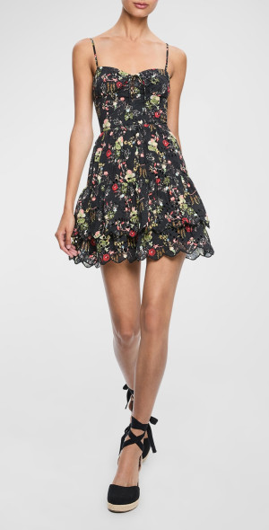 Alice + Olivia - Daisy Eyelet-Embroidered Tiered Ruffle Mini Dress