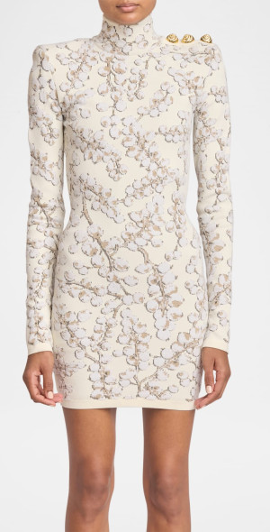 Balmain - Long-Sleeve Velvet Groseille Knit Mini Dress Balmain - Long-Sleeve Velvet Groseille Knit Mini Dress